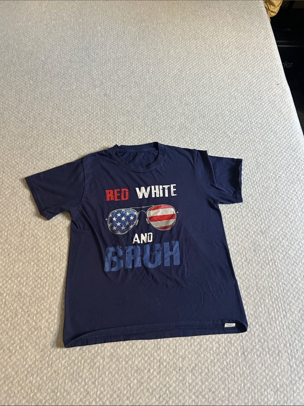 Navy Graphic Tee "Red White and Bruh"